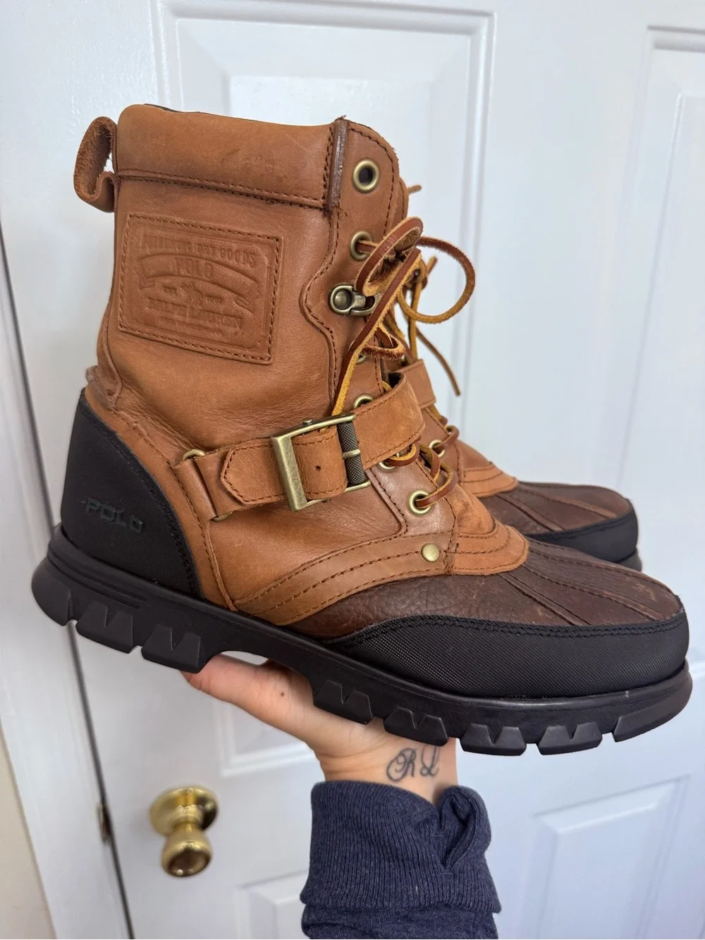 Men’s Polo Ralph Lauren Tenard Brown Leather Boots Size 11 Waterproof